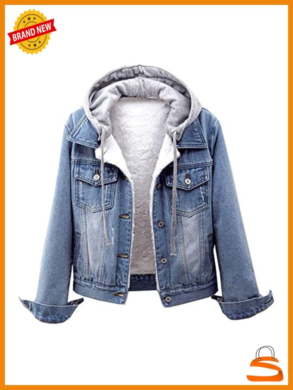 Sherpa Lined Denim Jacket Fleece Hooded Trucker Jean Coat Women